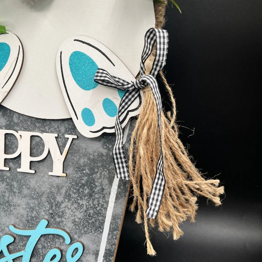 Happy Easter Bunny Bucket‎ Wall Decor Floral Rustic 20.5